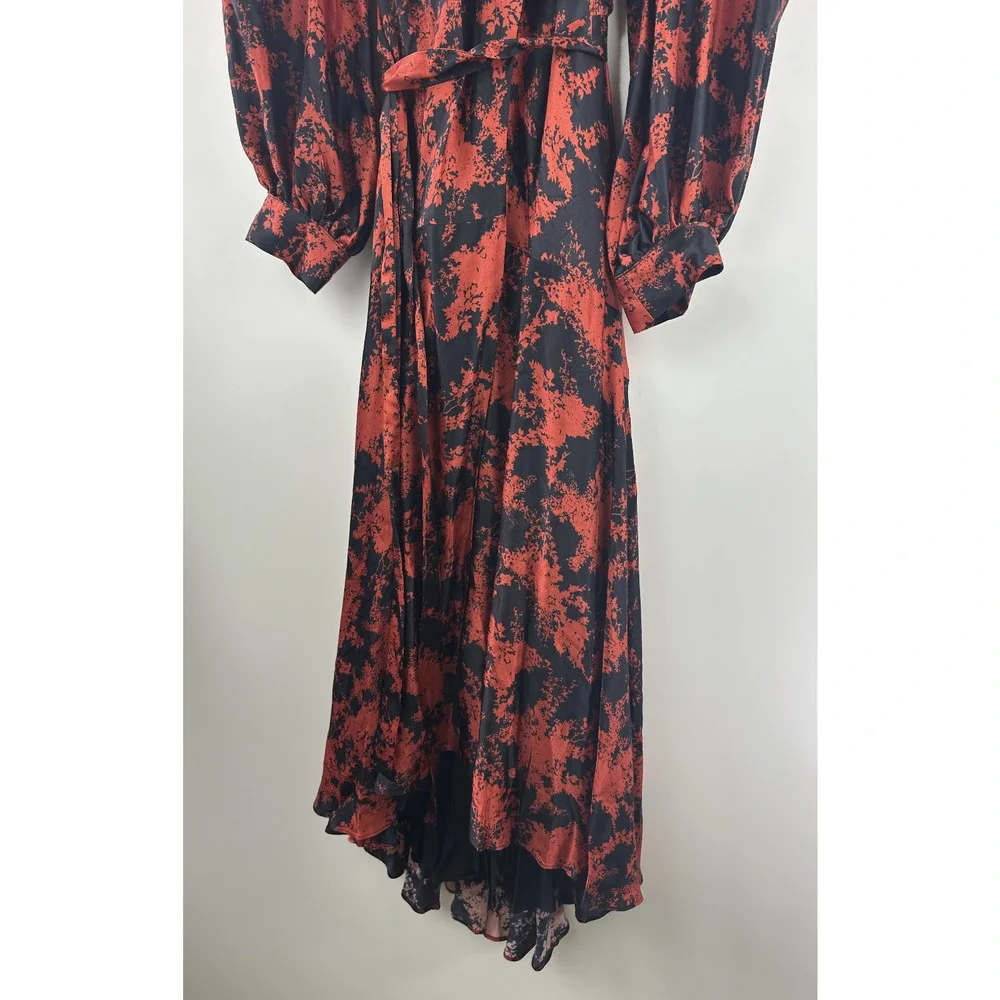 Anthropologie x Caballero Silky Abstract Wrap Midi Dress Red & Black Anthro XS - Picture 10 of 16